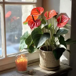 Plant in a Box Flamingoplant - Anthurium 'Madural Orange' - Hoogte 55-70cm - ø17cm