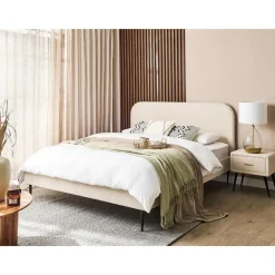 2-Persoons Bedden-Beliani FLAYAT - Tweepersoonsbed - Beige - 160 x 200 cm - Bouclé