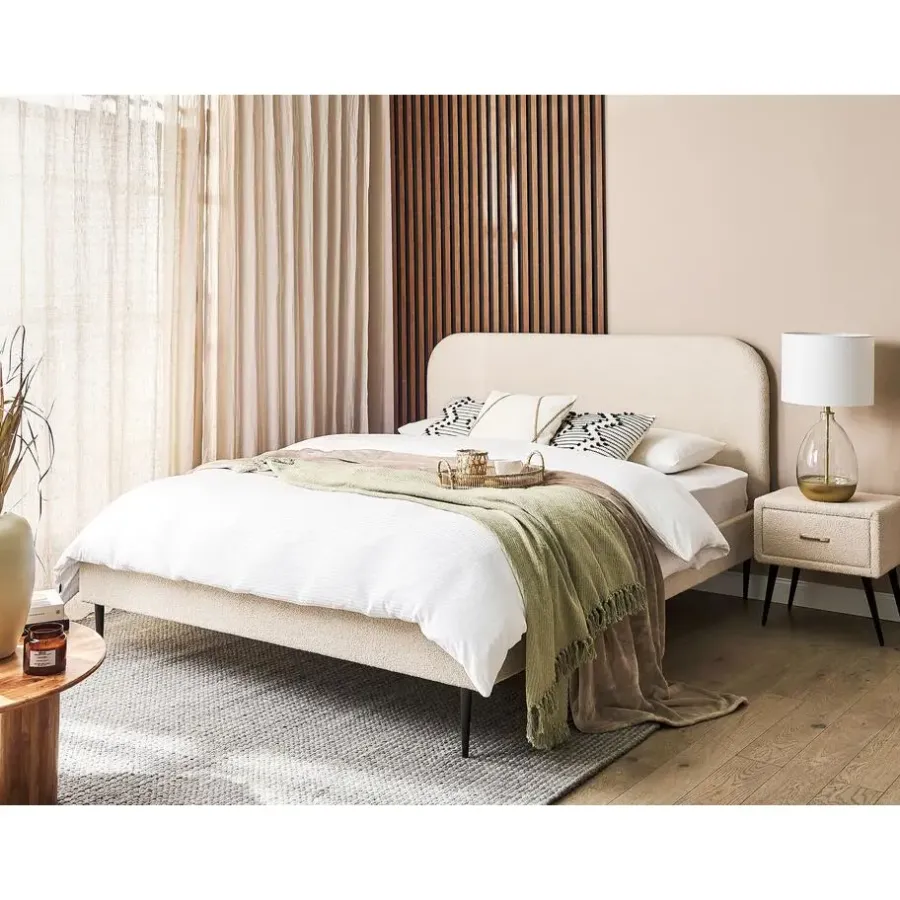 2-Persoons Bedden-Beliani FLAYAT - Tweepersoonsbed - Beige - 160 x 200 cm - Bouclé