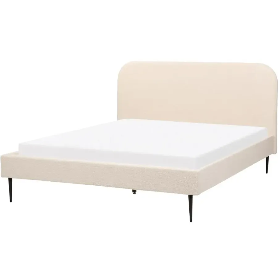 2-Persoons Bedden-Beliani FLAYAT - Tweepersoonsbed - Beige - 160 x 200 cm - Bouclé