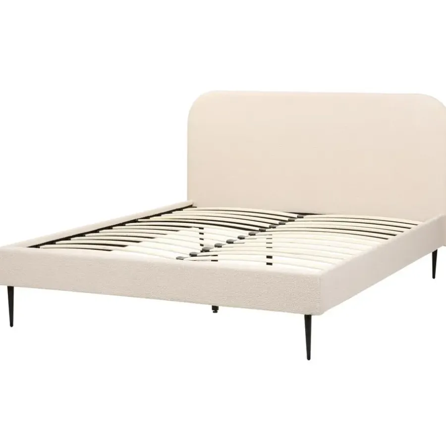 2-Persoons Bedden-Beliani FLAYAT - Tweepersoonsbed - Beige - 160 x 200 cm - Bouclé