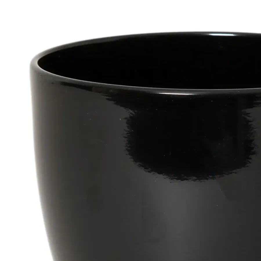 Floran Bloempot/plantenpot Boule - zwart - keramiek - 15 x 13 cm