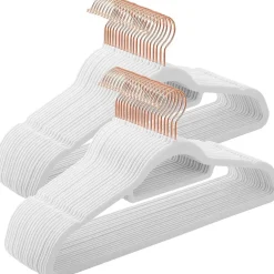 Merkloos Fluwelen kledinghangers, Set van 50, Antislip, Wit en Rosé Goud