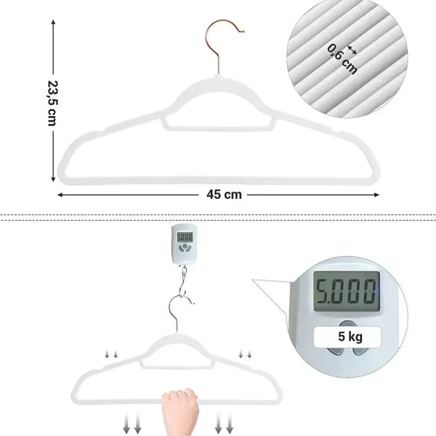 Merkloos Fluwelen kledinghangers, Set van 50, Antislip, Wit en Rosé Goud