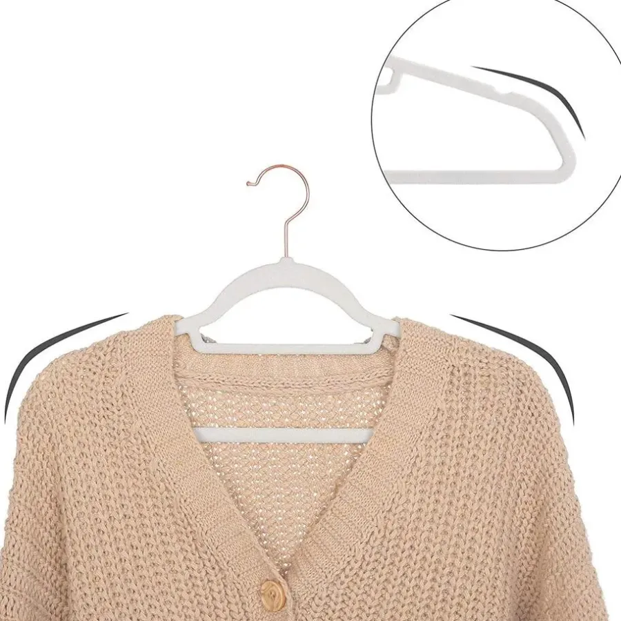 Merkloos Fluwelen kledinghangers, Set van 50, Antislip, Wit en Rosé Goud