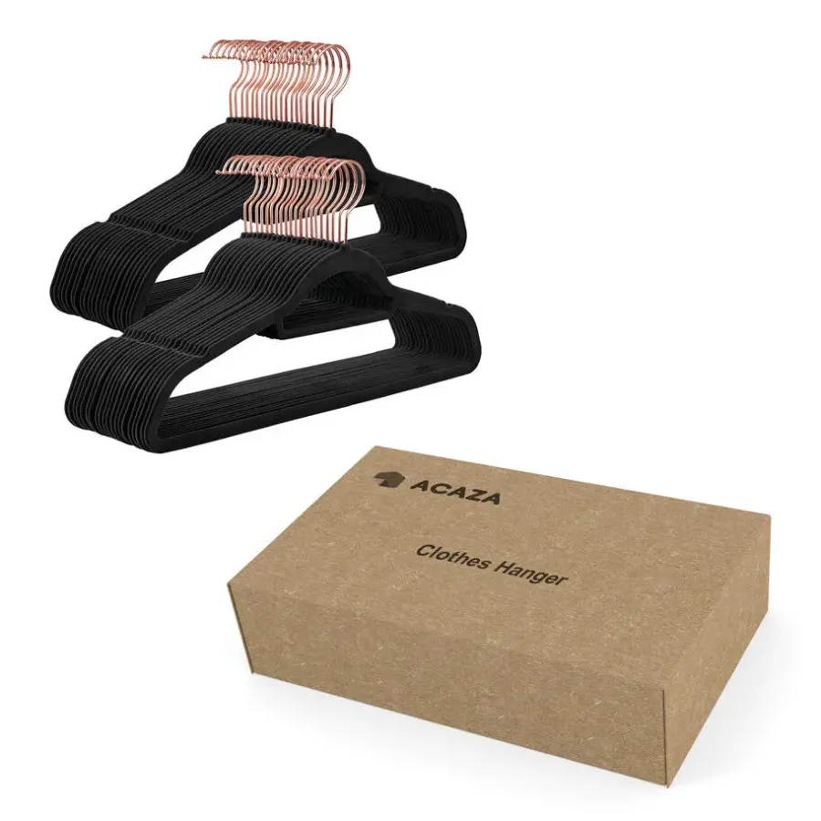Merkloos Fluwelen Kleerhanger, 50 stuks, Anti-slip, 45 cm lang, Zwart en Rosé Goud
