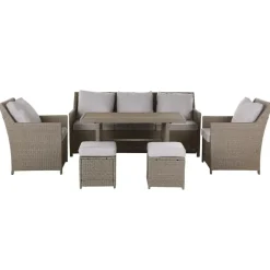 Loungesets-Beliani FONTI - Loungeset voor 5 - Natuurlijk - PE rotan