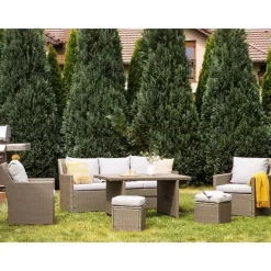 Loungesets-Beliani FONTI - Loungeset voor 5 - Natuurlijk - PE rotan