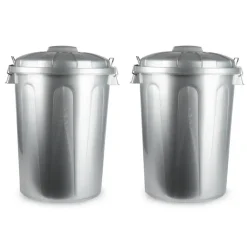 Prullenbakken-Forte Plastics Afvalbak - zilverkleurig - afvalemmer met deksel - 70l