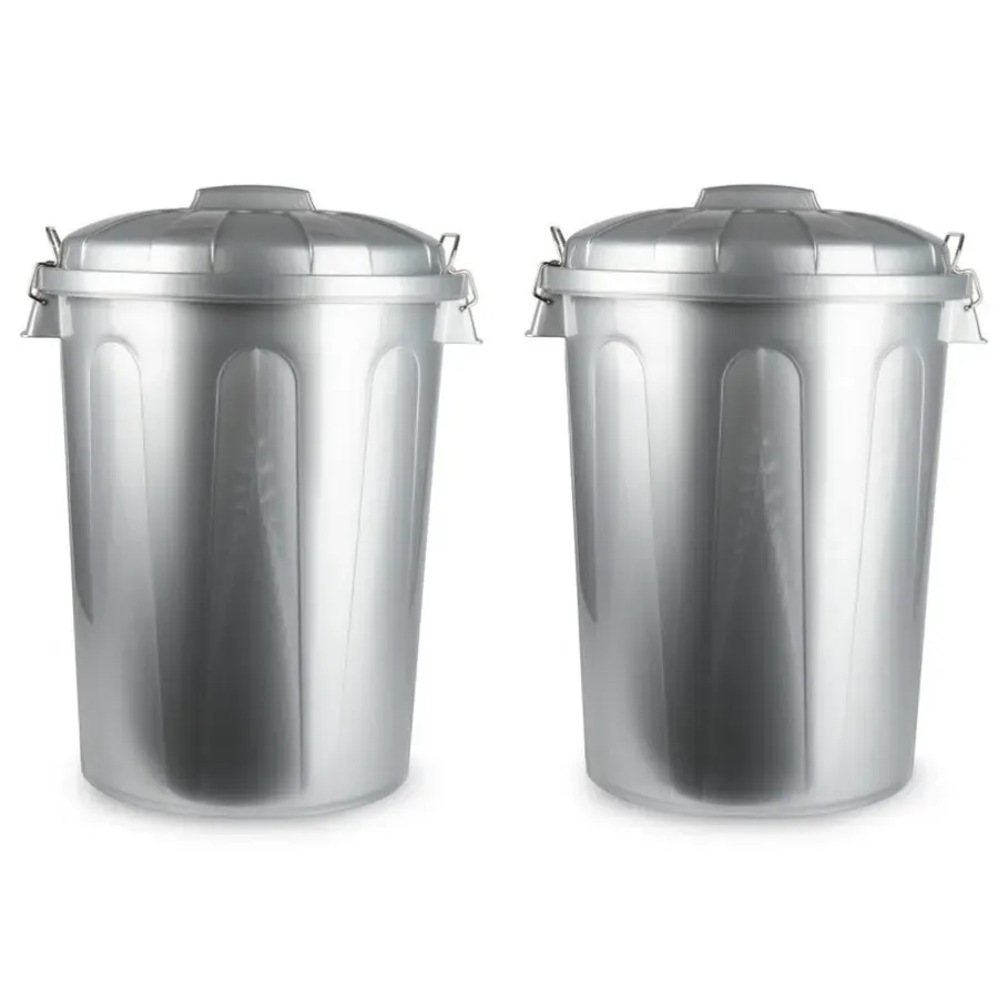 Prullenbakken-Forte Plastics Afvalbak - zilverkleurig - afvalemmer met deksel - 70l