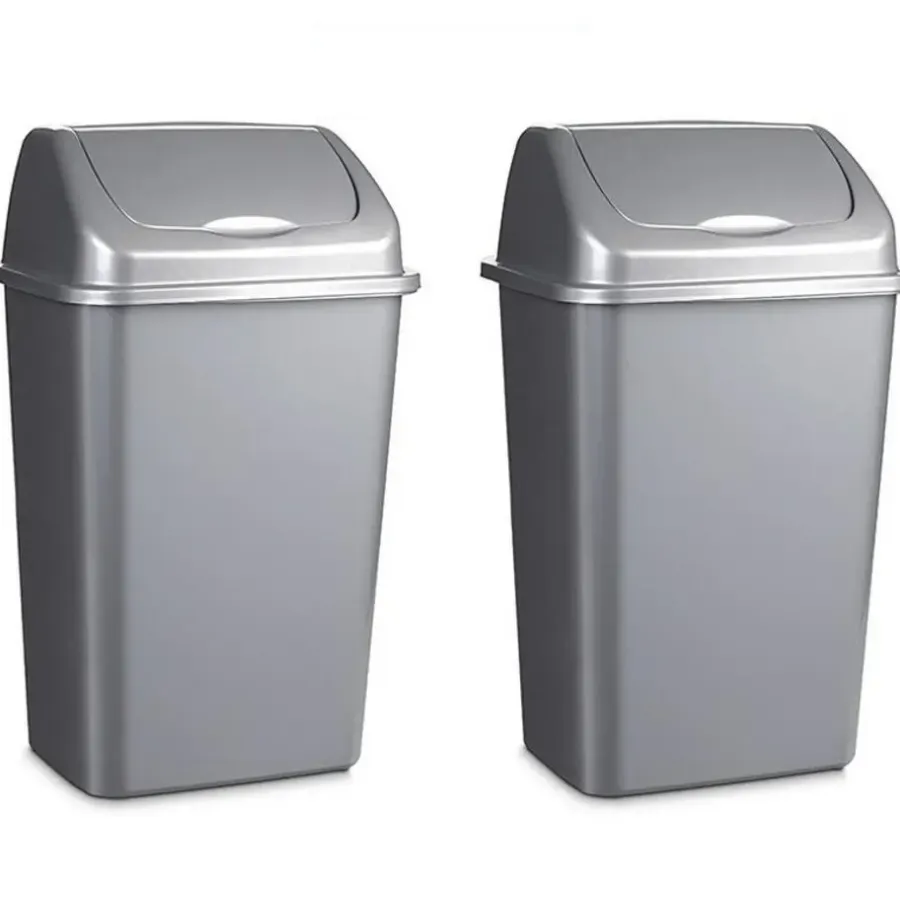 Forte Plastics Prullenbak - zilver - vuilnisbak met deksel - 15 l