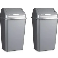 Forte Plastics Prullenbak - zilver - vuilnisbak met deksel - 50 l