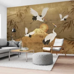 Behang-Reinders Fotobehang Kraanvogels - 260 x 384cm - Goudkleurig