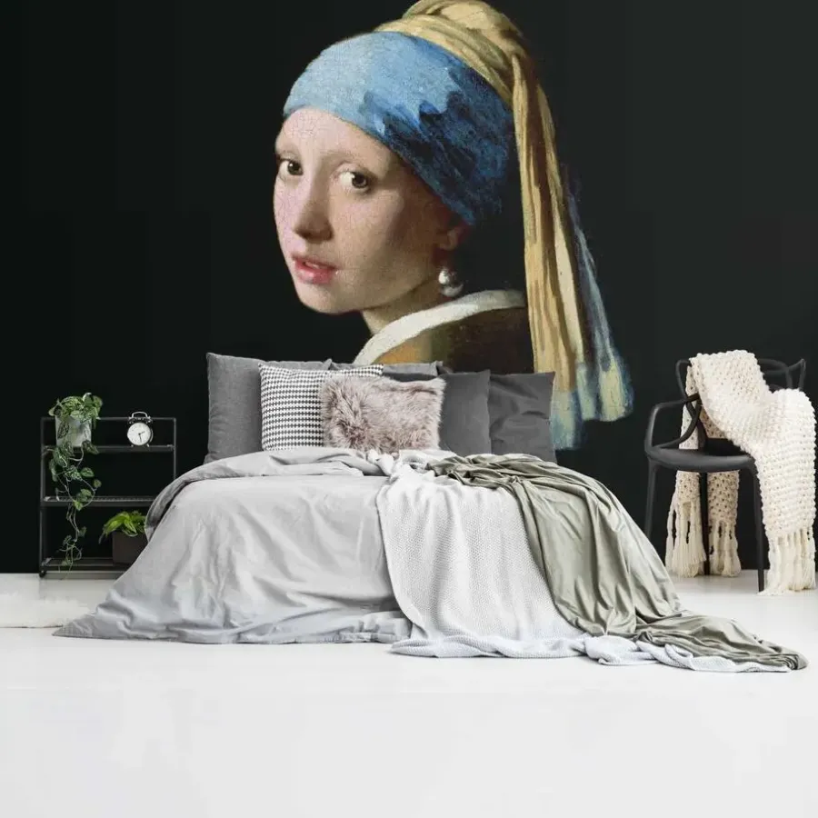 Behang-Reinders Fotobehang Vermeer Meisje met de parel - 260 x 384cm - Zwart