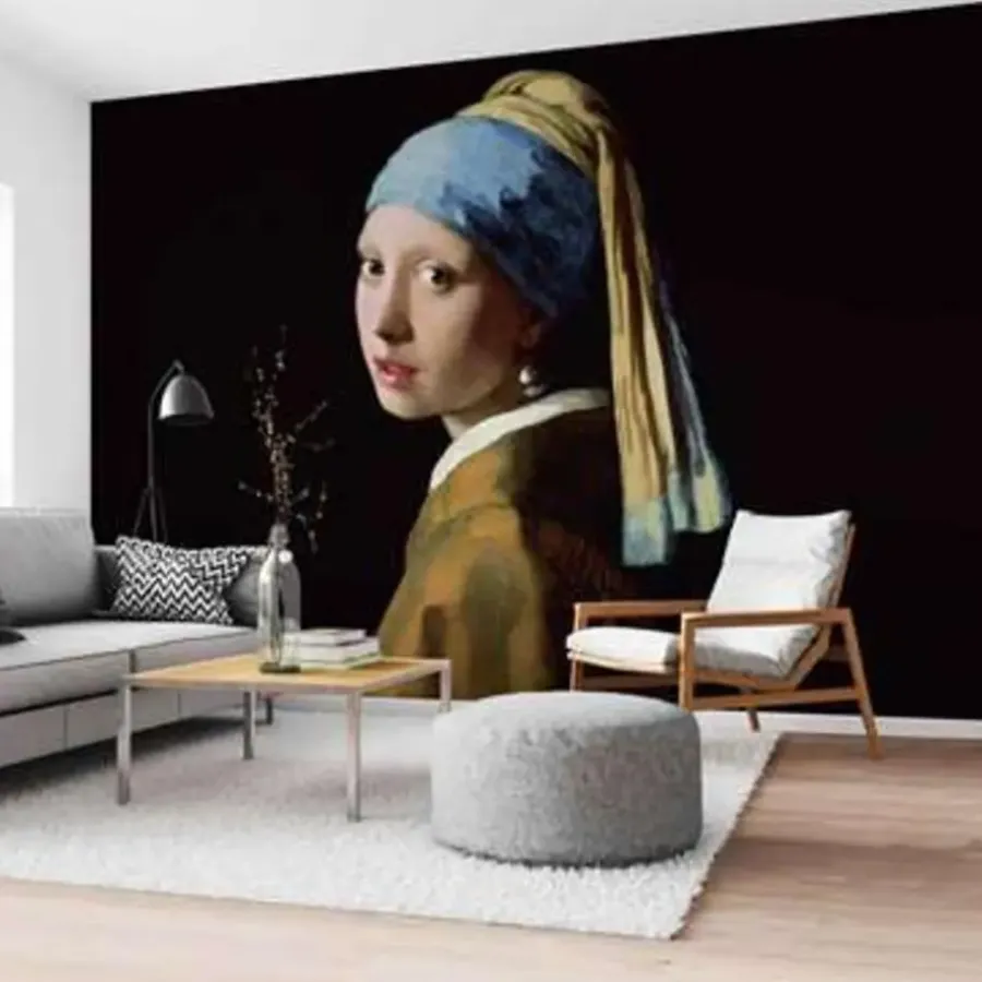 Behang-Reinders Fotobehang Vermeer Meisje met de parel - 260 x 384cm - Zwart
