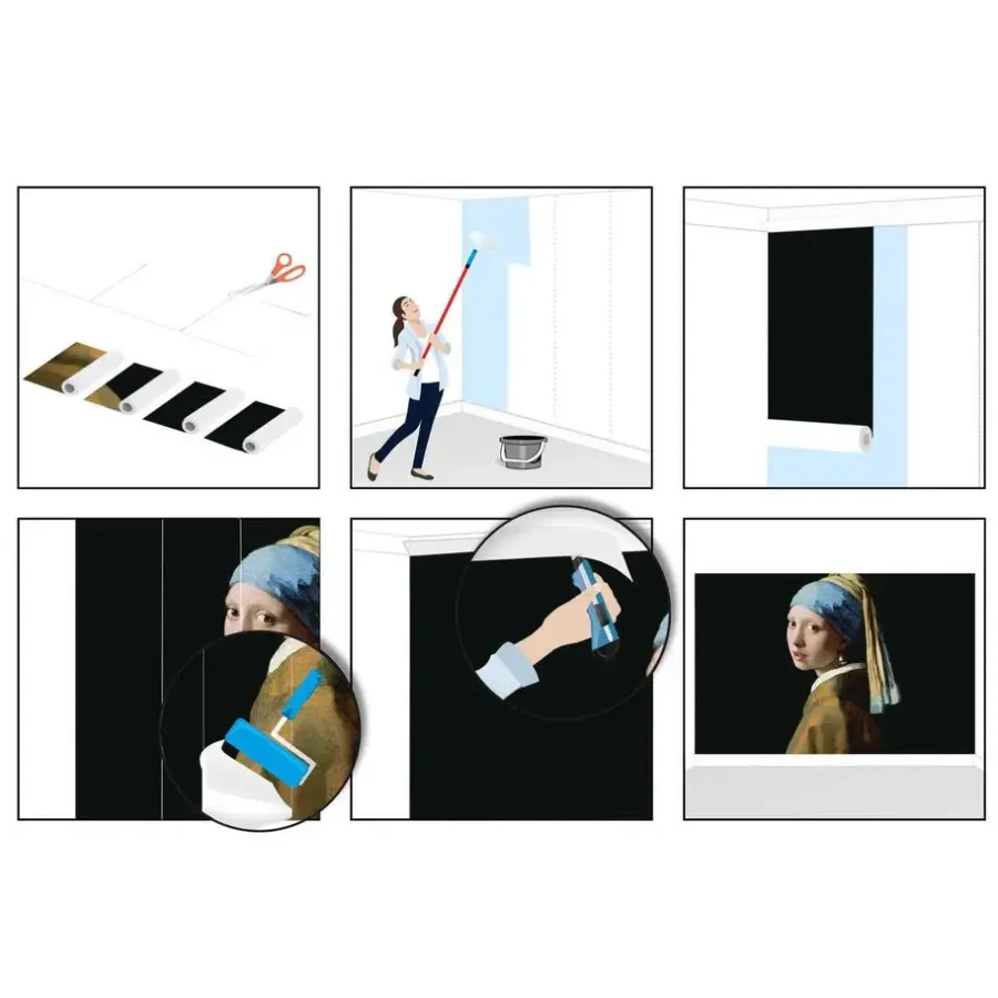 Behang-Reinders Fotobehang Vermeer Meisje met de parel - 260 x 384cm - Zwart