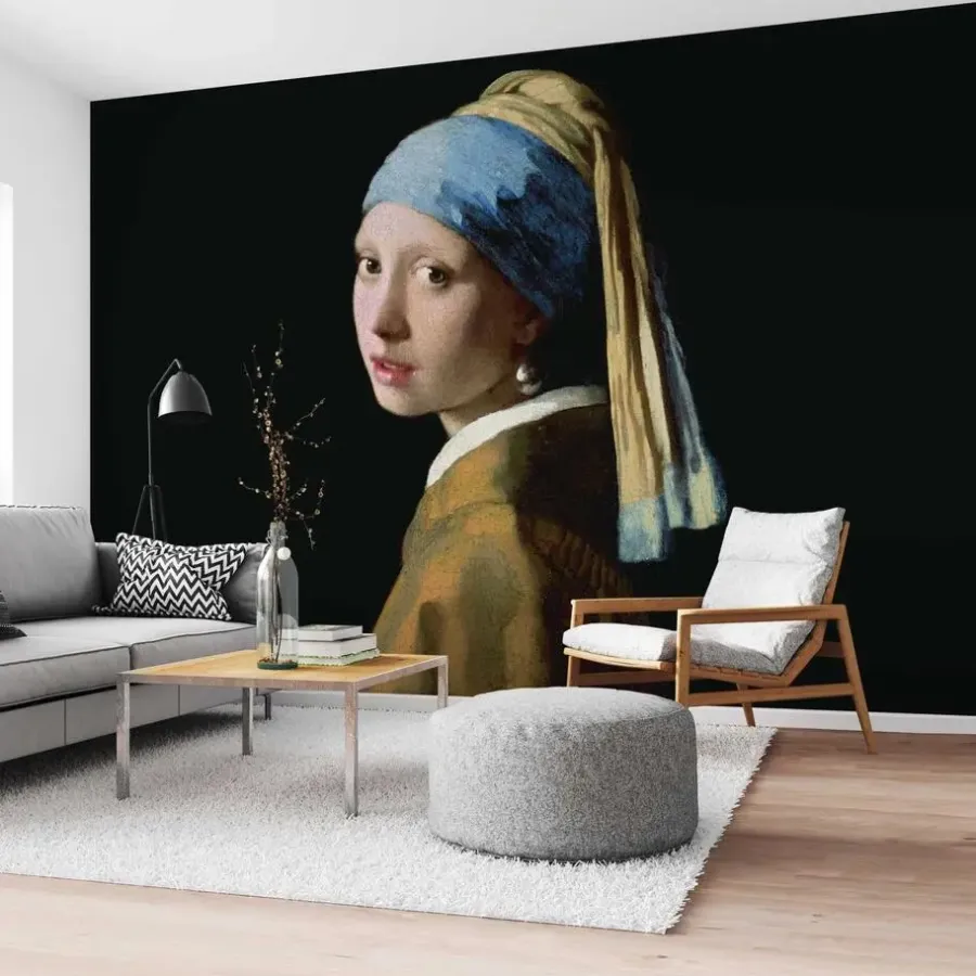 Behang-Reinders Fotobehang Vermeer Meisje met de parel - 260 x 384cm - Zwart