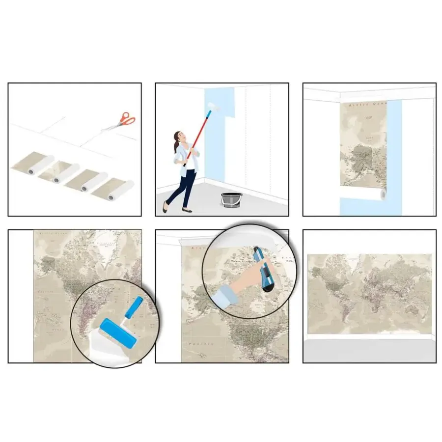 Reinders Fotobehang Wereldkaart Natuurtint - 260 x 384cm - Beige