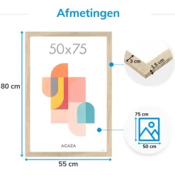 Fotolijsten-Merkloos Fotokader - Fotolijst - 50x75 cm - MDF hout - Lichte Eik