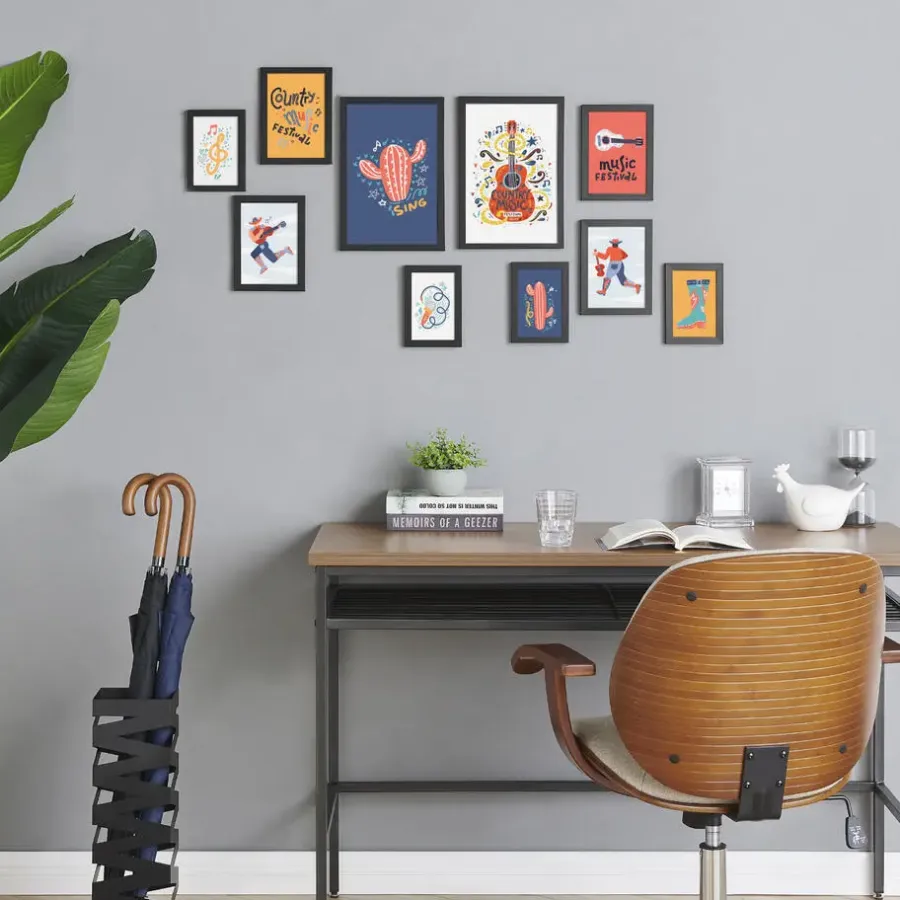 Merkloos Fotowand met Collage van 10 Fotolijsten - Multi Fotokaders in MDF, Zwart