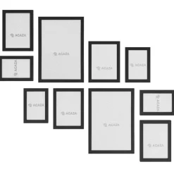Merkloos Fotowand met Collage van 10 Fotolijsten - Multi Fotokaders in MDF, Zwart