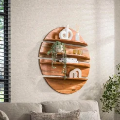 Wandplanken-Fraaai - Aarav wandschap set van 4 rond - massief naturel