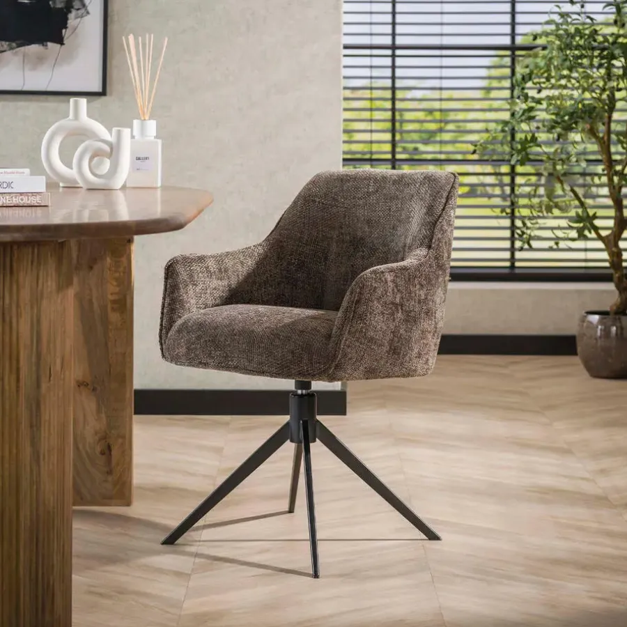Eetkamerstoelen-Fraaai - Diego eetkamerstoel geweven draaibaar - taupe