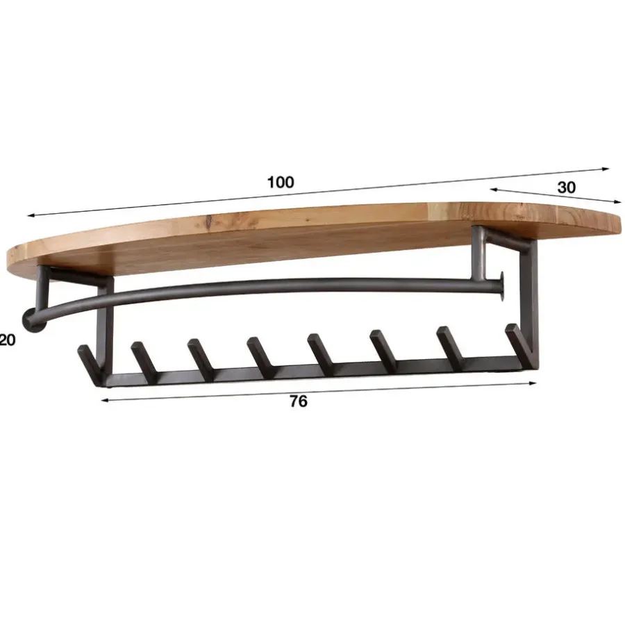 Fraaai - Leanne wandkapstok 8 haken hoedenplank