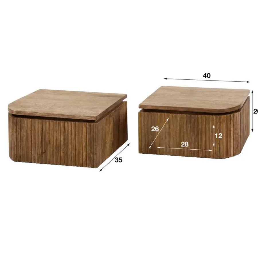 Nachtkastjes|Nachtkastjes-Fraaai - Sedona nachtkastje set van 2 wave L+R afgerond - mangohout