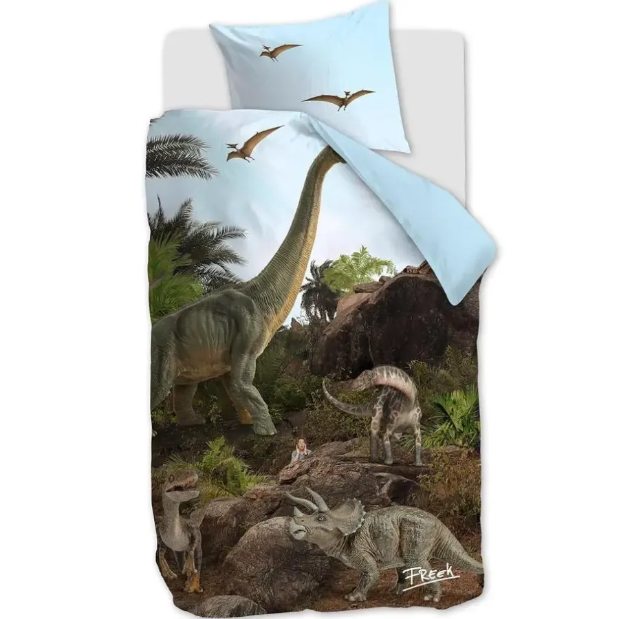 Kinderdekbedovertrekken-FREEK VONK Dappere Dinos dekbedovertrek - 140x200 - Naturel