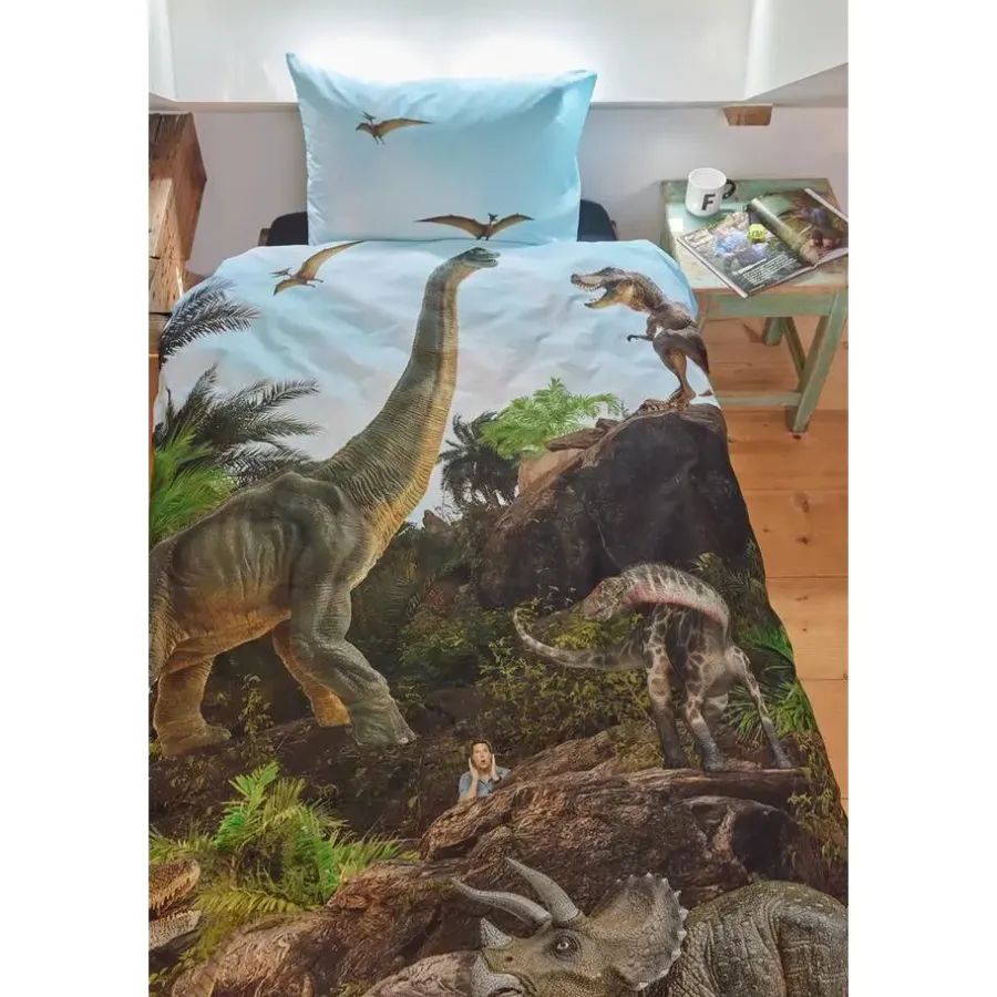 Kinderdekbedovertrekken-FREEK VONK Dappere Dinos dekbedovertrek - 140x200 - Naturel