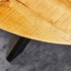 Industriële Eettafels|Ronde Eettafels-Furndea Brixon eettafel industrieel rond mangohout 77xØ140 cm