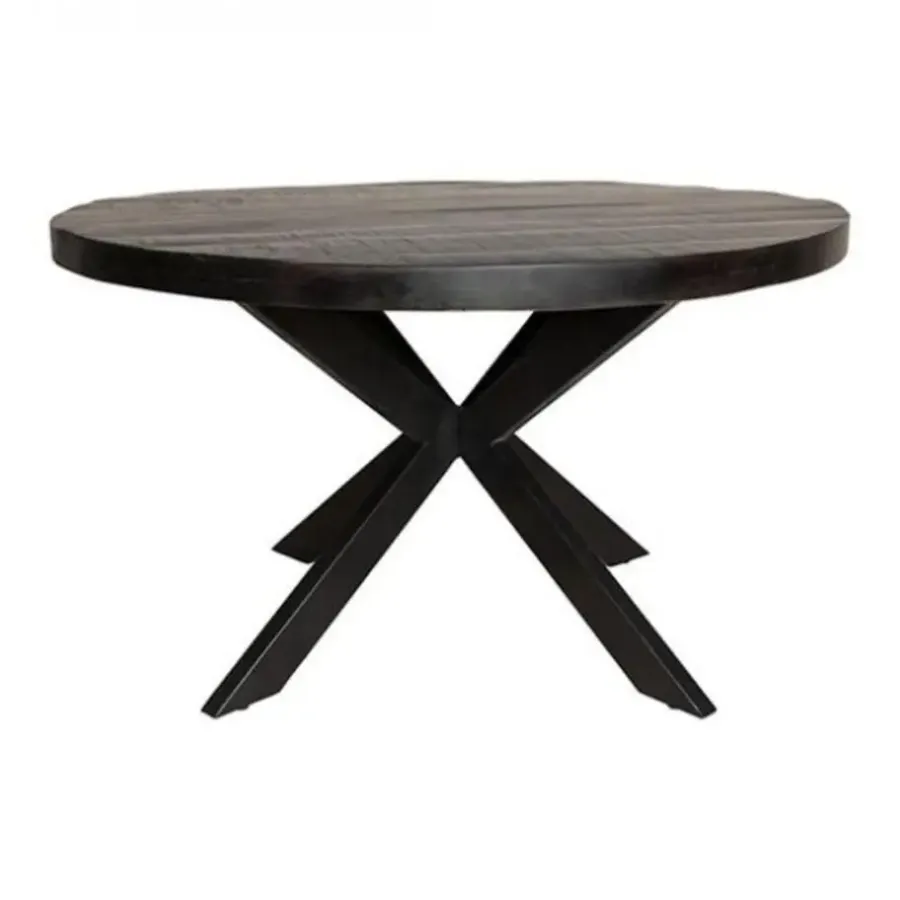 Furndea Eettafel Morada industrieel rond mango hout zwart 120x120x76cm
