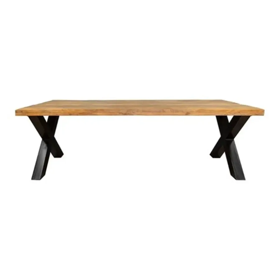 Rechthoekige Eettafels|Industriële Eettafels-Furndea Morada eettafel industrieel rechthoek X poot mangohout 76x100x220 cm