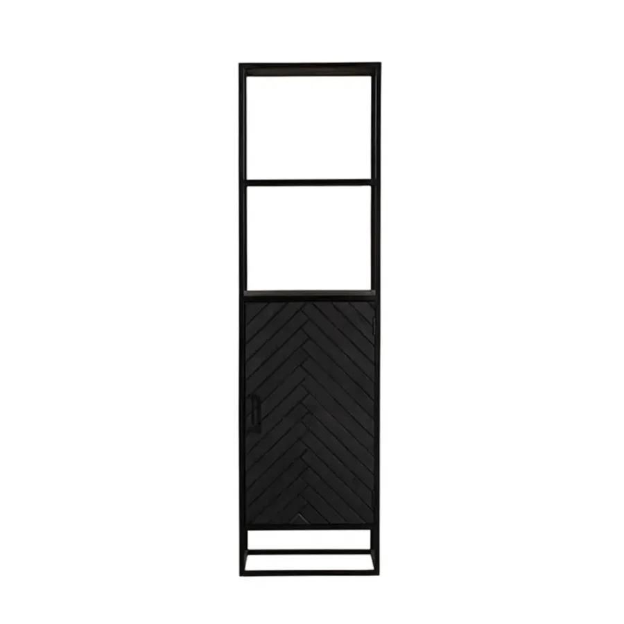 Wandkasten-Furndea Scandi boekenkast industrieel visgraat zwart 1- deur - 45x55x200 cm