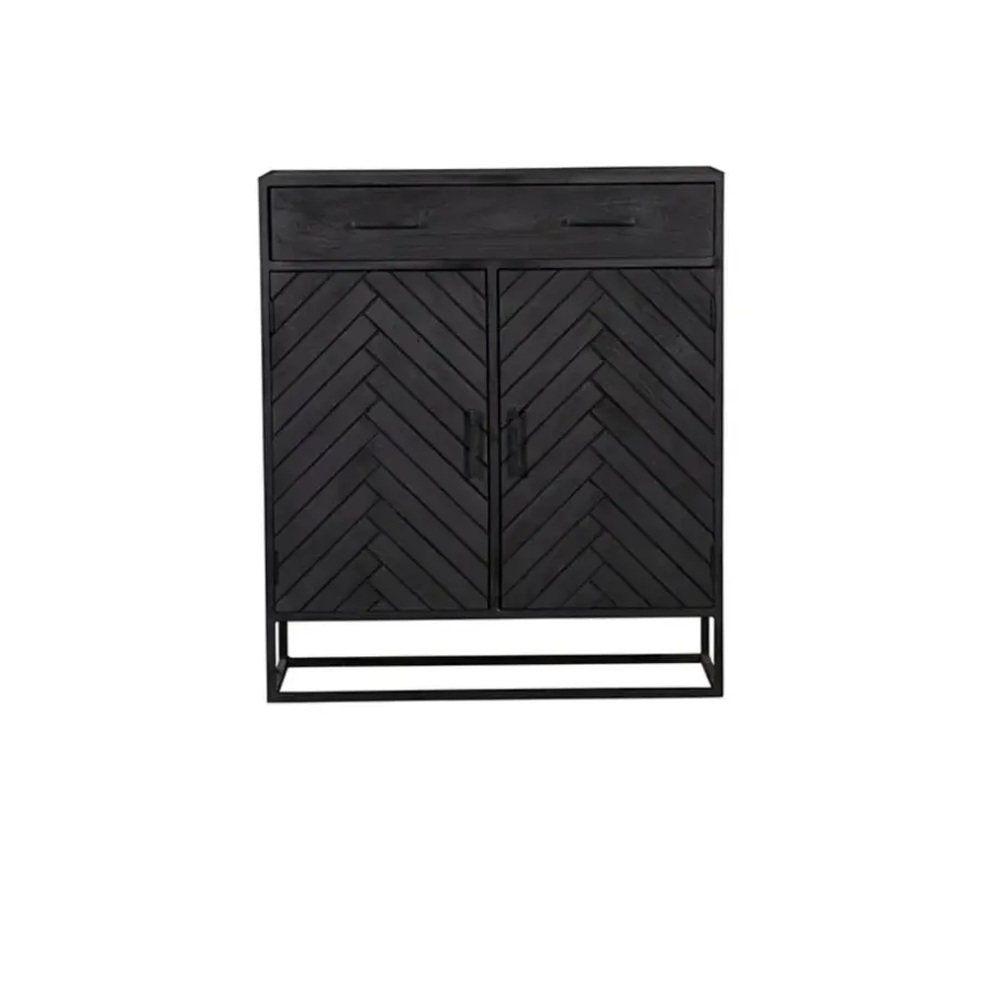 Wandkasten-Furndea Wandkast Scandi visgraat zwart - 40x100x115 cm