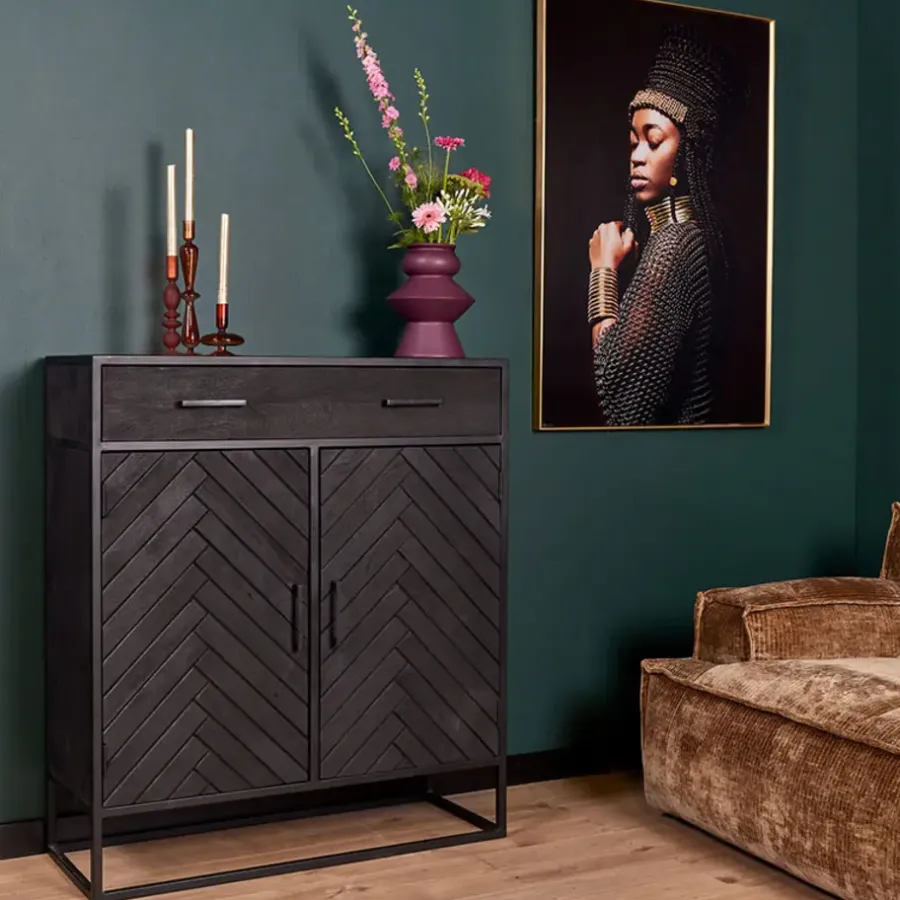 Wandkasten-Furndea Wandkast Scandi visgraat zwart - 40x100x115 cm