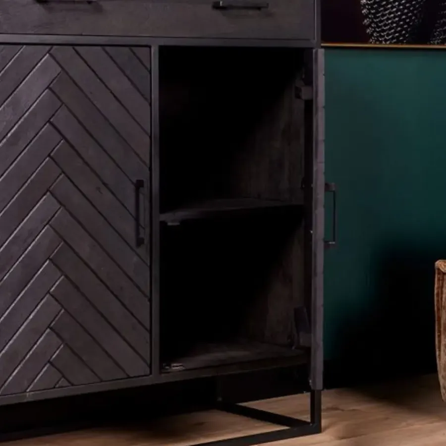 Wandkasten-Furndea Wandkast Scandi visgraat zwart - 40x100x115 cm