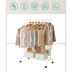 Furnihaus Kledingroede Kledingrek Dubbele Kledingophangrail met wielen 103,5 cm