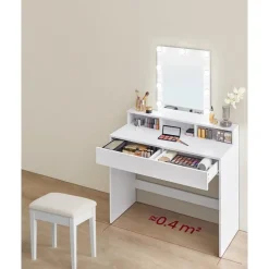 Kaptafels-Furnihaus Witte Kaptafel met Led - 2 lades en 3 open vakken - Wit