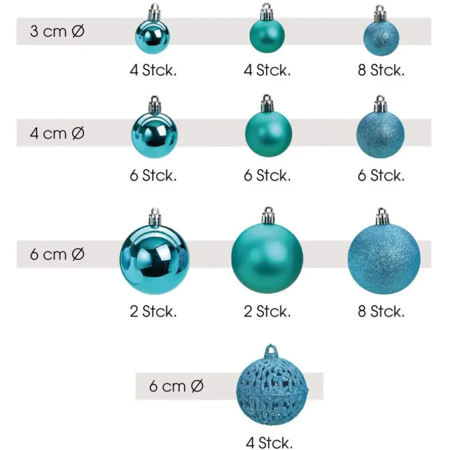 G. Wurm Kerstballen - 50ST - turquoise blauw - 3 - 4 - 6 cm