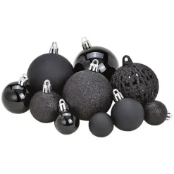 G. Wurm Kerstballen - 50ST - zwart - 3 - 4 - 6 cm - kunststof