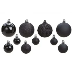 G. Wurm Kerstballen - 50ST - zwart - 3 - 4 - 6 cm - kunststof