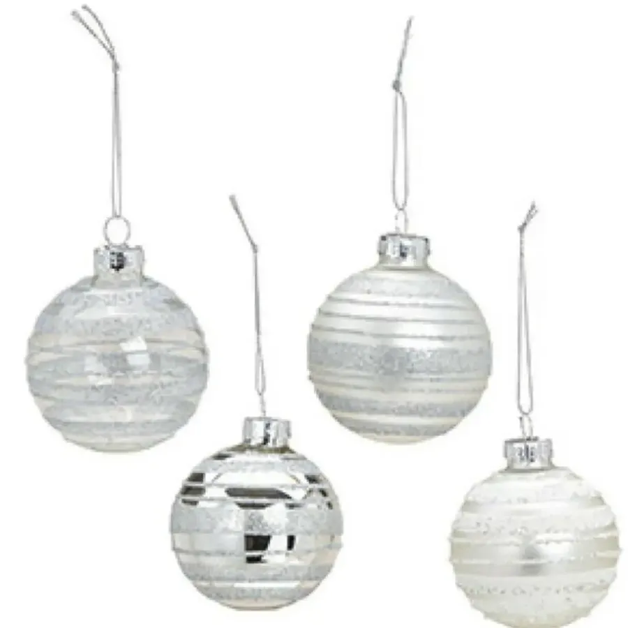 Kerstballen-G. Wurm Kerstballen - 12x - zilver - gedecoreerd - glas - 6 cm