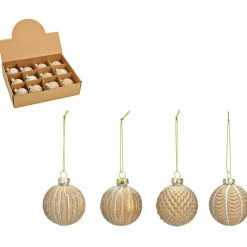 Kerstballen-G. Wurm luxe kerstballen -12x - champagne - glas - 6 cm
