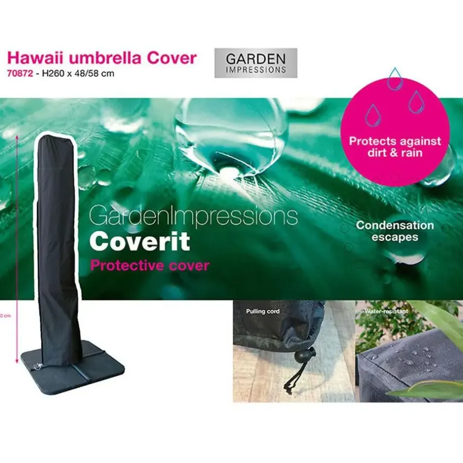 Parasols-Garden Impressions Hawaii parasol S Ø300 zwart + 80kg voet en hoes