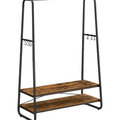 Vasagle Garderobe - met 2 legplanken - 6 haken in S-vorm - vintage - Bruin-Zwart