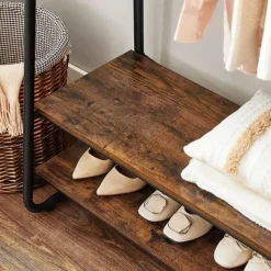 Vasagle Garderobe - met 2 legplanken - 6 haken in S-vorm - vintage - Bruin-Zwart