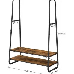 Vasagle Garderobe - met 2 legplanken - 6 haken in S-vorm - vintage - Bruin-Zwart