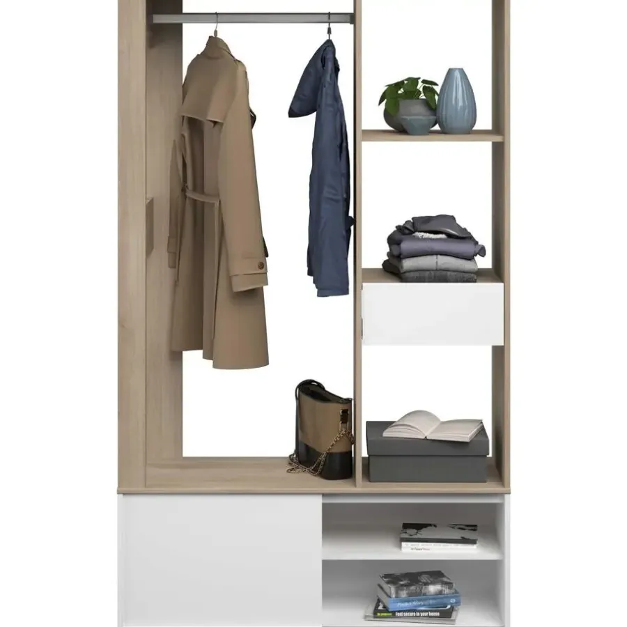 Kledingopbergers|Kledingrekken-Parisot Garderobe Ghislain 1 deur & 1 lade - Japanse eik/wit